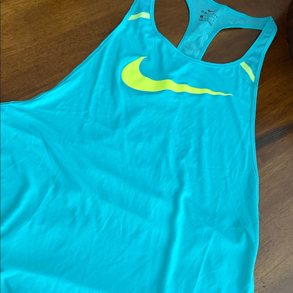 Nike Women's Turquoise and Neon Yellow racer back Fri fit tank.